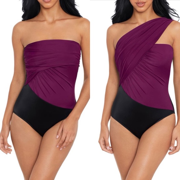 NWOT Goddess Colorblock One-Shoulder convertible one piece swimsuit size8 - Picture 3 of 7